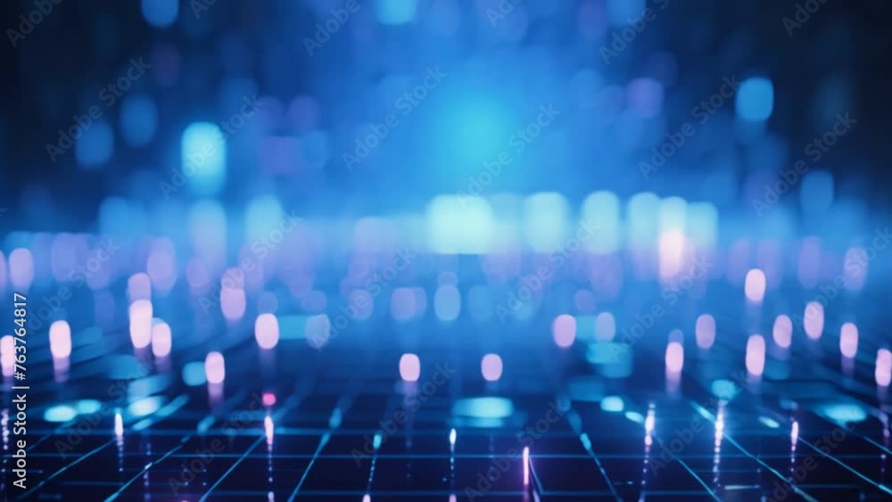 Poster abstract technology background of blurred colorful lights resembling a festive bokeh night scene.