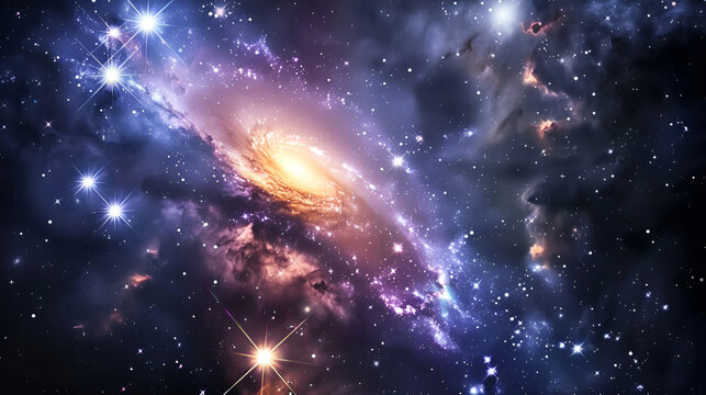 Stars of a planet and galaxy in a free space . Bright Star Nebula. Distant galaxy. Abstract image. Elements of this image furnished by NASA.Generative Ai