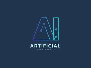 Artificial intelligence letter AI logo vector design concept. AI technology machine Learning, tech innovation, digital communication, science research, chatbot, smart robot logo design concept.