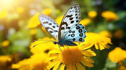 butterfly on yellow flowers Garden Entomology Floral Beauty yellow background