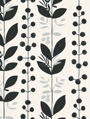 "Scandinavian Flora Elegance" - A minimalist vertical wallpaper, showcasing Scandinavian floral motifs in sleek monochrome, exudes modern sophistication through its repeating pattern.
