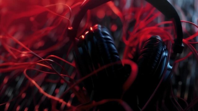 A detailed shot of a players headset the cord tight and tangled as they lean forward in intense concentration refusing to let setbacks keep them down.