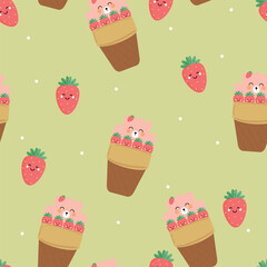 seamless pattern cartoon bear ice cream. cute food design wallpaper for gift wrap paper