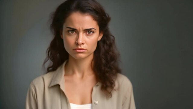 Unhappy gloomy and sulking cute,Sad pensive woman at home ,squinting from pain and headache,