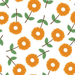 Cute cartoon floral background seamless pattern. cute wallpaper for gift wrapping paper, textile, colorful vector for children, flat style