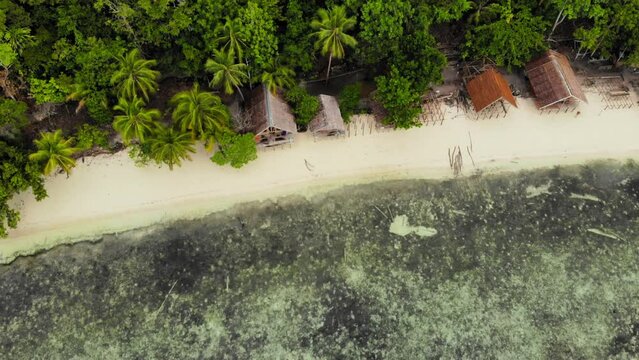 Holiday Accommodations At Lumba Lumba Guesthouse Tropical Resort In  Kri Island, Raja Ampa, Indonesia. Aerial Drone Shot