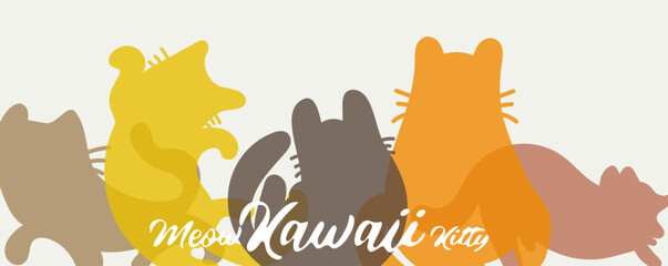 Kawaii Cats vector illustration  Smiling Kitty, cute and round-faced cat