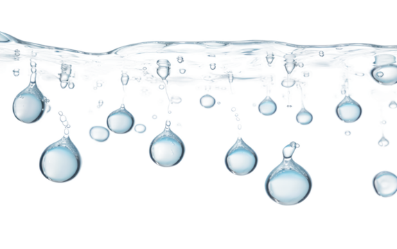 Group of Water Drops Hanging From Ceiling. On a White or Clear Surface PNG Transparent Background.