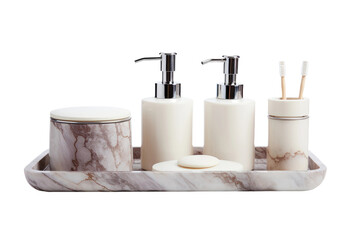 Fototapeta na wymiar Elegant Marble Bathroom Set With Soap Dispenser. On a White or Clear Surface PNG Transparent Background.