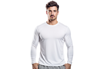 Man Wearing White Shirt and Gray Shorts. On a White or Clear Surface PNG Transparent Background.