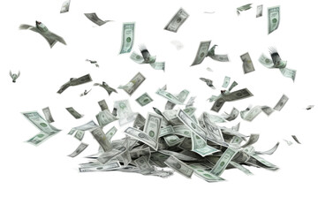 Money Flying Through the Air. On a White or Clear Surface PNG Transparent Background.
