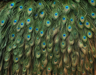 Obraz premium a grid of beautiful peacock feather texture background wallpaper