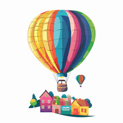 A colorful hot air balloon floating above a city. clipart