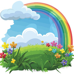 A colorful rainbow over a lush meadow. clipart