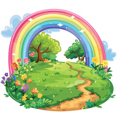 Obraz na płótnie Canvas A colorful rainbow over a lush meadow. clipart