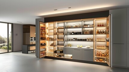 Sleek 3D pantry design; minimalistic style