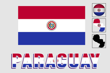 Paraguay flag and map in a vector graphic