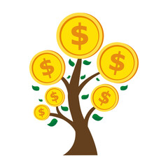 Growth money tree plant with coin dollar. Business profit investment, business income, business development concept. Vector illustration