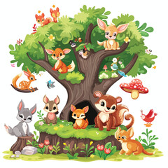 A magical forest with enchanted animals. clipart isol