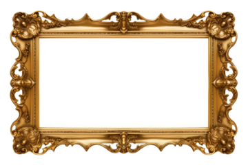 Ornate Gold Frame on White Background. On a White or Clear Surface PNG Transparent Background.