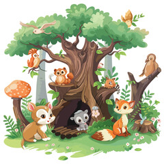 Naklejka premium A magical forest with talking animals. clipart isolat