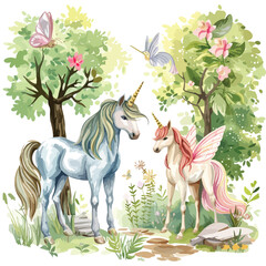 A magical forest with unicorns and fairies. clipart i