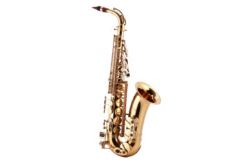 Saxophone Against White Background. On a White or Clear Surface PNG Transparent Background.