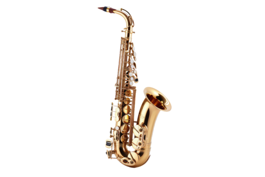 Saxophone Against White Background. On a White or Clear Surface PNG Transparent Background.