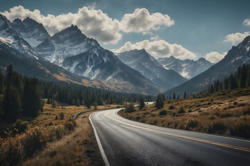 Fototapeta premium Highway road with mountains background