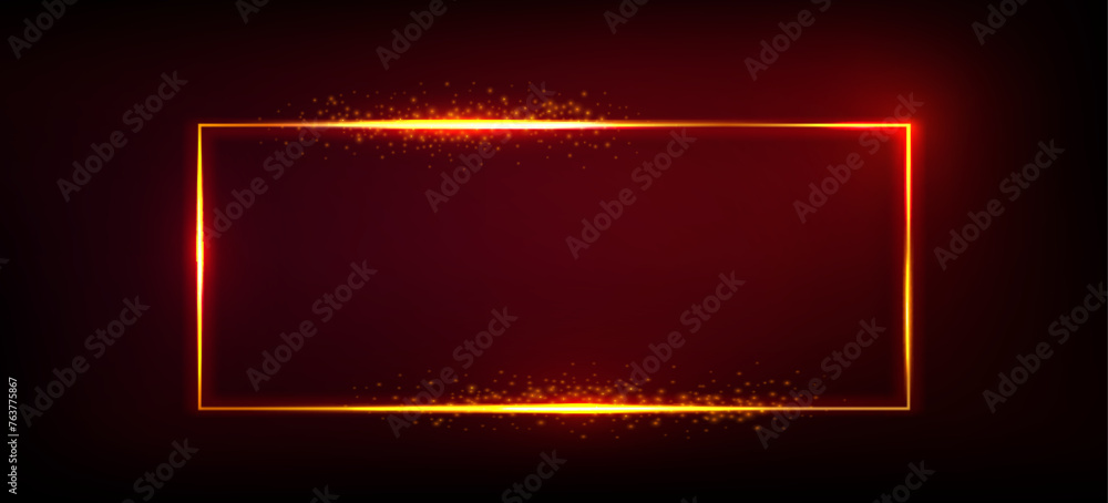 Poster sparkling golden frame isolated on red gradient background. vector realistic illustration of shiny r