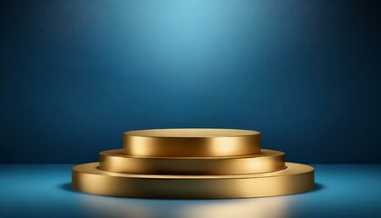 Fototapeta premium Gilded Glory: Abstract Luxury Gold Stage Platform Podium on Blue Background