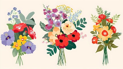 illustration bouquets of flowers. Design template - obrazy, fototapety, plakaty