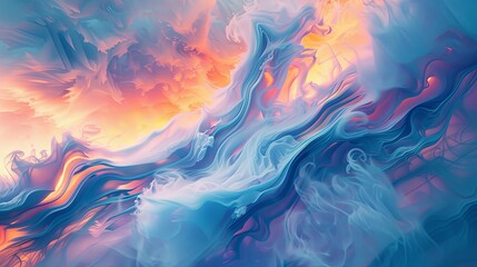 Sapphire and Sunset: Artistic Wave Fusion - obrazy, fototapety, plakaty