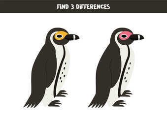 Find 3 differences between two cute cartoon African penguins.