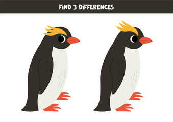 Find 3 differences between two cute cartoon macaroni penguins.