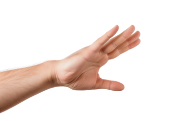 Mans Hand Reaching Out Towards the Sky. On a White or Clear Surface PNG Transparent Background.
