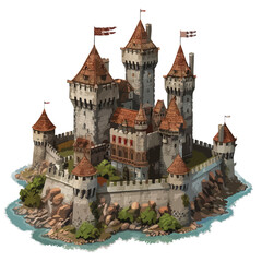 A medieval castle surrounded by a moat. clipart isola