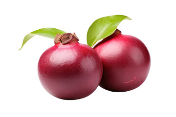 Fototapeta premium Two Pomegranates With Leaves on a White Background. On a White or Clear Surface PNG Transparent Background.