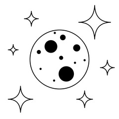 Moon and stars line icon isolated on white. Vector illustration