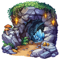 A mystical cave with glowing crystals. clipart