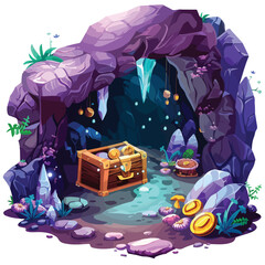A mystical cave with glowing crystals. clipart