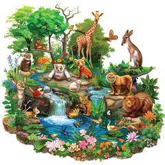 A mystical garden with talking animals. clipart 