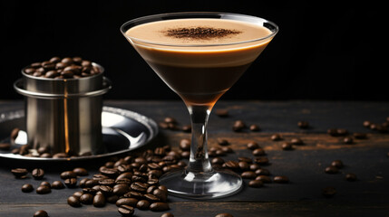 A classic espresso martini with vodka and coffee  - obrazy, fototapety, plakaty