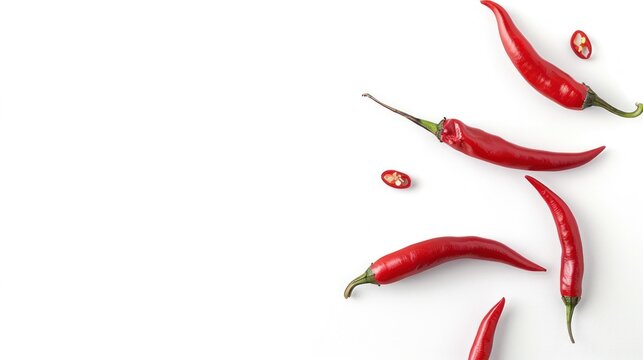 Red chili pepper on isolated white background. copy space. generative AI image