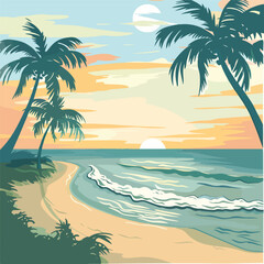 Fototapeta na wymiar A serene beach at sunset. clipart isolated on white background