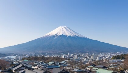 Mount Fuji and Kawaguchiko town in Japan - obrazy, fototapety, plakaty