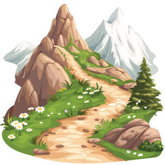 A serene mountain landscape with a winding trail. clipart