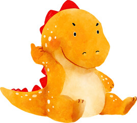 Tyrannosaurus rex dinosaur cartoon character . Watercolor style .