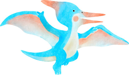 Pteranodon dinosaur cartoon character . Watercolor style .