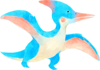 Pteranodon dinosaur cartoon character . Watercolor style . © stockdevil